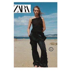 Zara Women's Black Satin Effect Cargo Pants XL